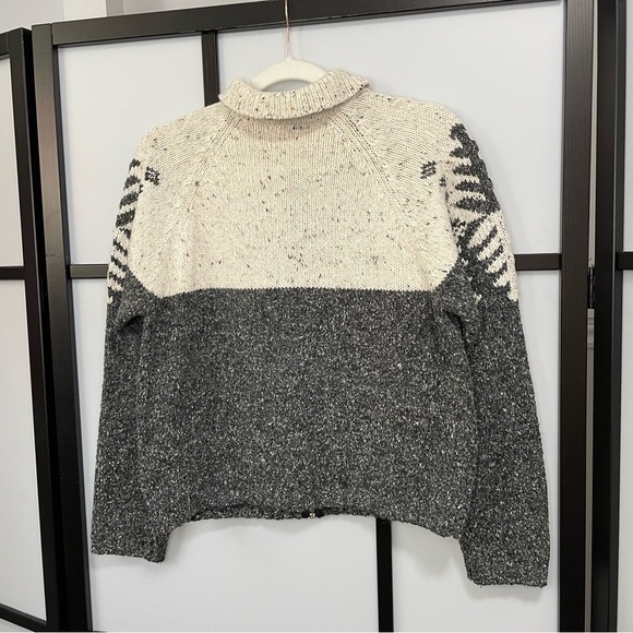 [M] Vintage Creme, Brown & Grey Speckled Winter Forest Zip-Up Knit Sweater Women - Picture 6 of 14